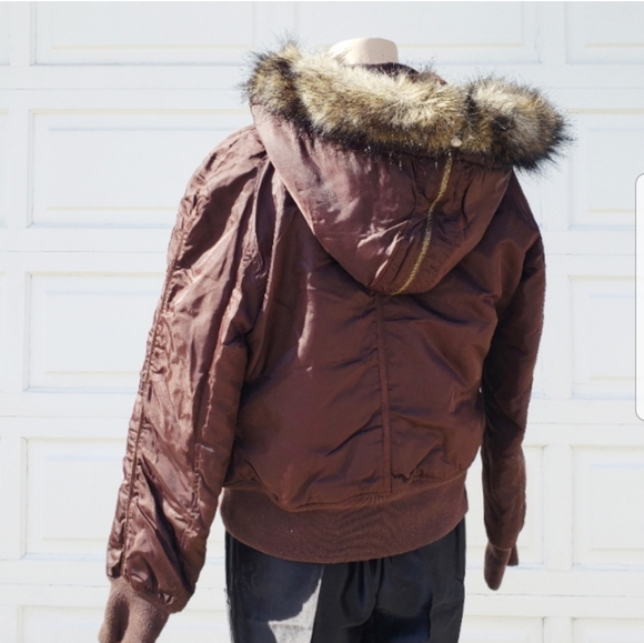 TNA Brown Puffer with Faux Fur Trimming - Picture 3 of 4
